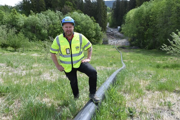 760 meter PE-ledning SDR 4,5 sveiset sammen og klar for inntrekking i deponiet på Bøler i Skedsmo.
